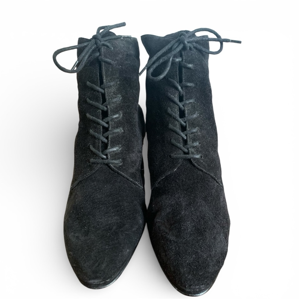 Vintage Calico Black Suede Lace Up Ankle Boots 9M Leather Brazil 2” Heel